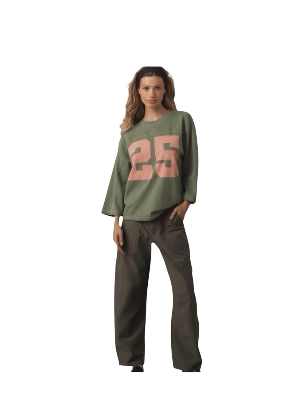 NEW Pilcro x Anthropologie 3/4 Sleeve Varsity Tee in Green NWOT - Picture 2 of 7